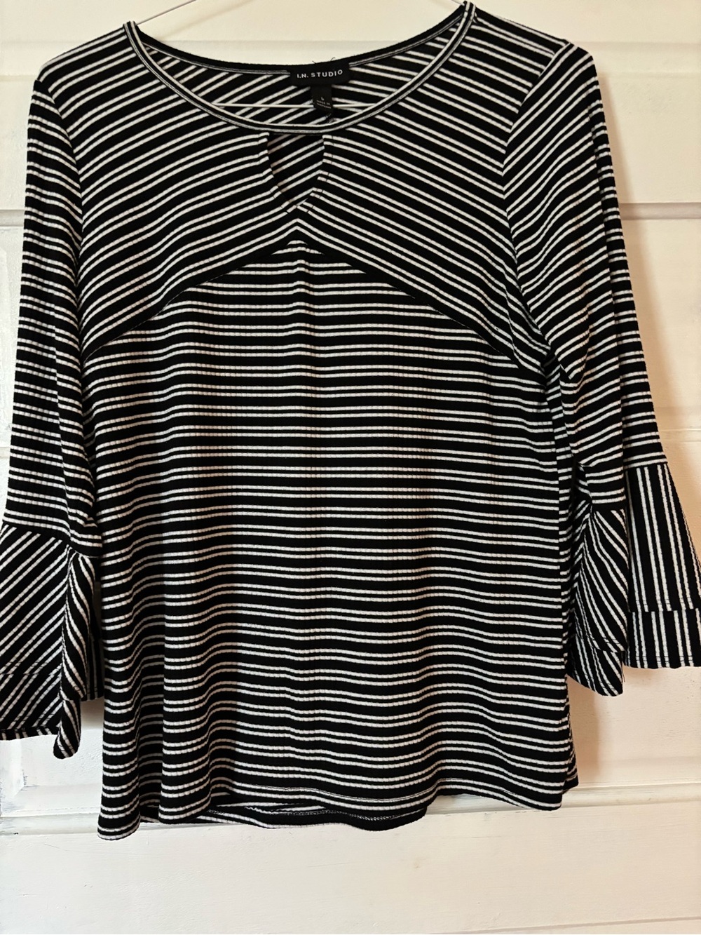 I.N. Studio Black and White Striped Long Sleeve Top